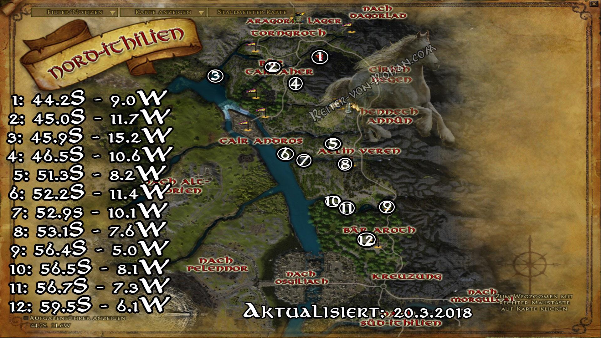 Übersichtskarte der Schatzspeicher in Nord Ithilien - Aktualisiert am 20.3.2018