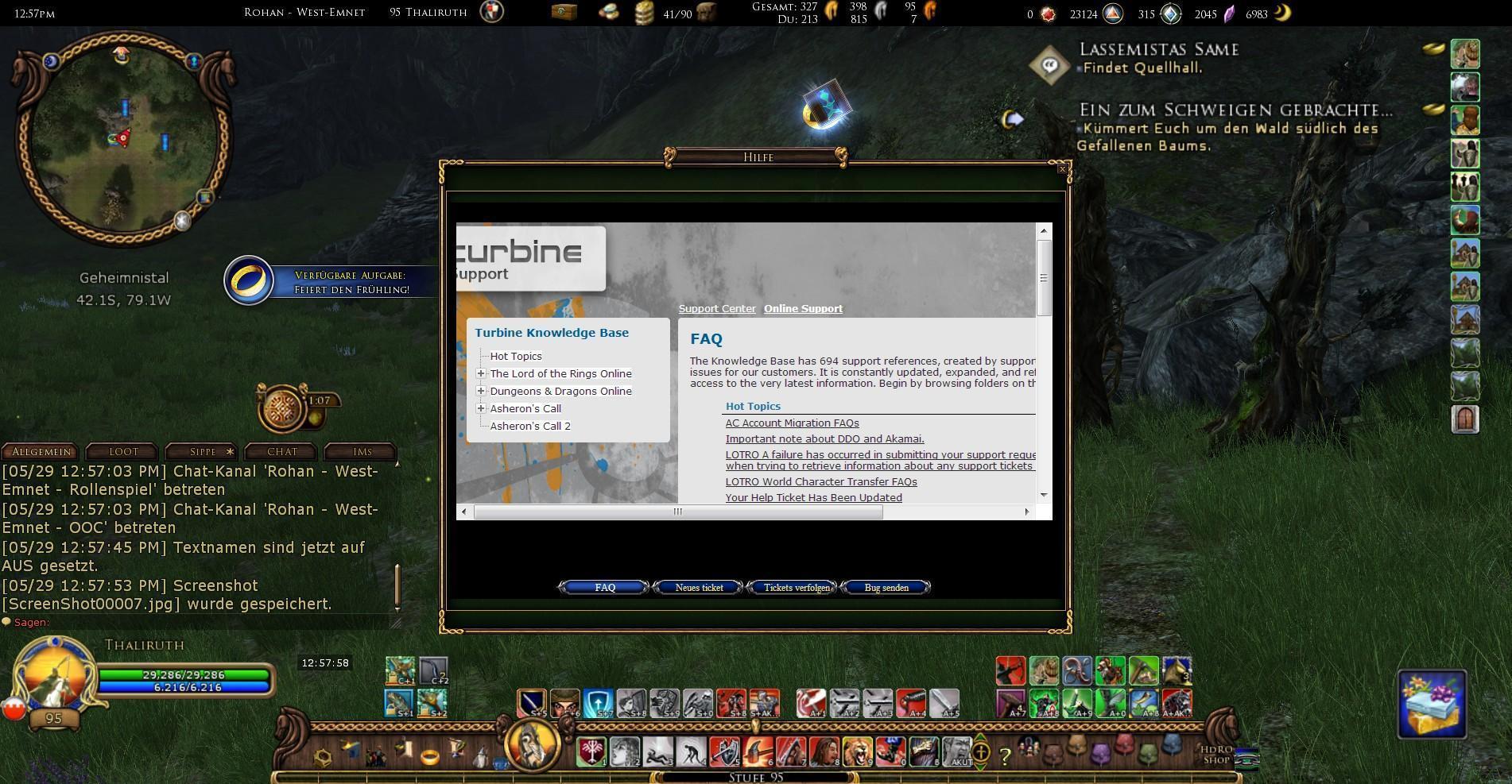 Nach einigen Sekunden der Anzeige von LOTRO EUROPE erfolgt eine Umleitung auf die Offizielle Turbine Support Page ScreenShot00008